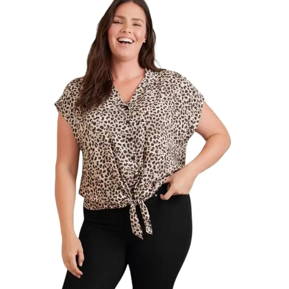 Torrid Challis Tie-Front Dolman Top Pre-owned Condition 2XL Brown Tan Multi